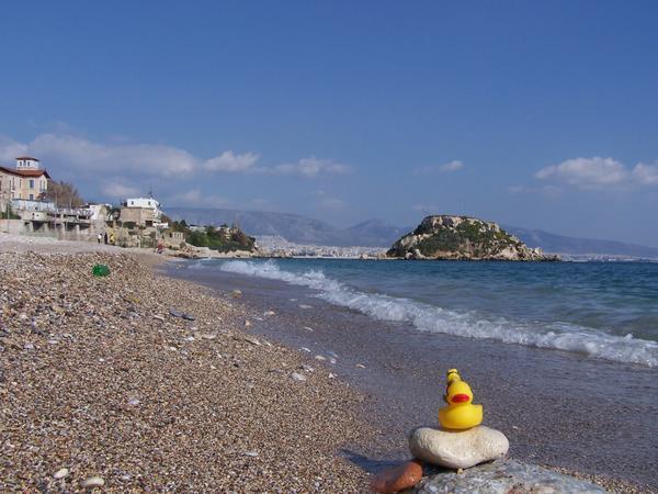 Duckie and Paddinton on an Athens Beach
