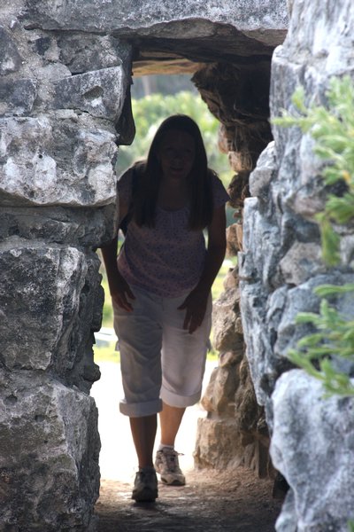 Mom going through one of the entrances to the ruins