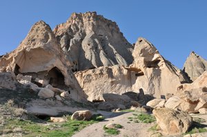 Climbing through an old monastery, Cappadocia
