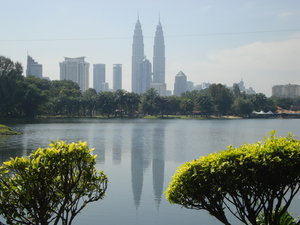 Kuala Lumpur skyline from over a lake