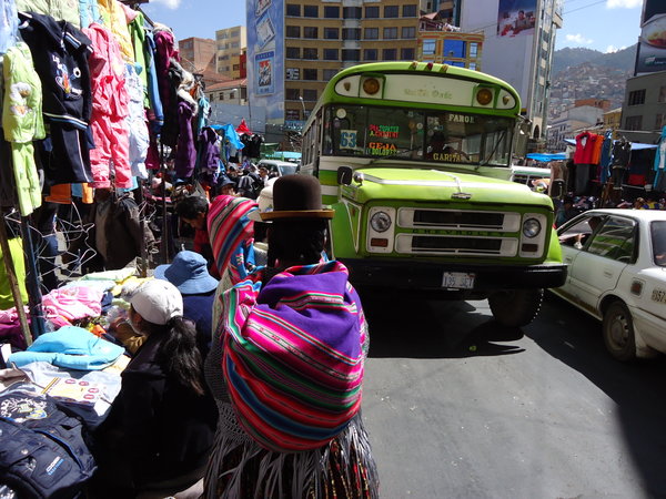 A busy market street in La Paz