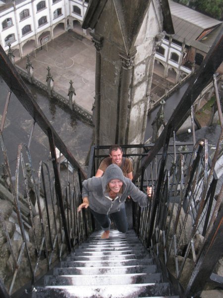 Climbing the stairs to the church tower