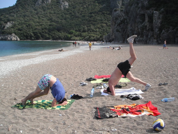 Teaching the British boys Yoga in Olympus