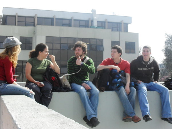 Friends hanging out between classes