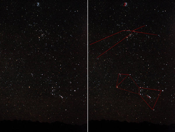 Winter Constellations- (top to bottom) Pleides, Taurus the Bull, Orion the Hunter