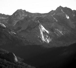 Left to Right:  Lion Peak 12,300 ft(3843 meters) ; Mount Stewart 12,205 ft (3814 meters)