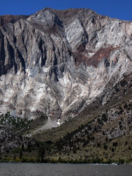 Convict Lake.  The oldest fossils in the Sierra Nevada(400 million years old) are found in the peaks of this mountain!