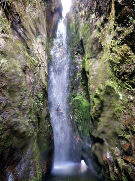Canyoning Cuenca- Jen is in the Waterfall!