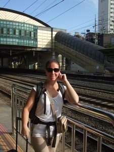 Elyse at train/subway station in Seoul