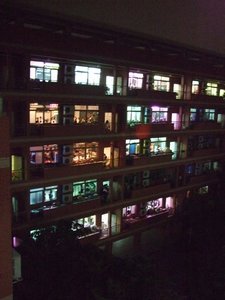 Senior 2 building all lit up for the party