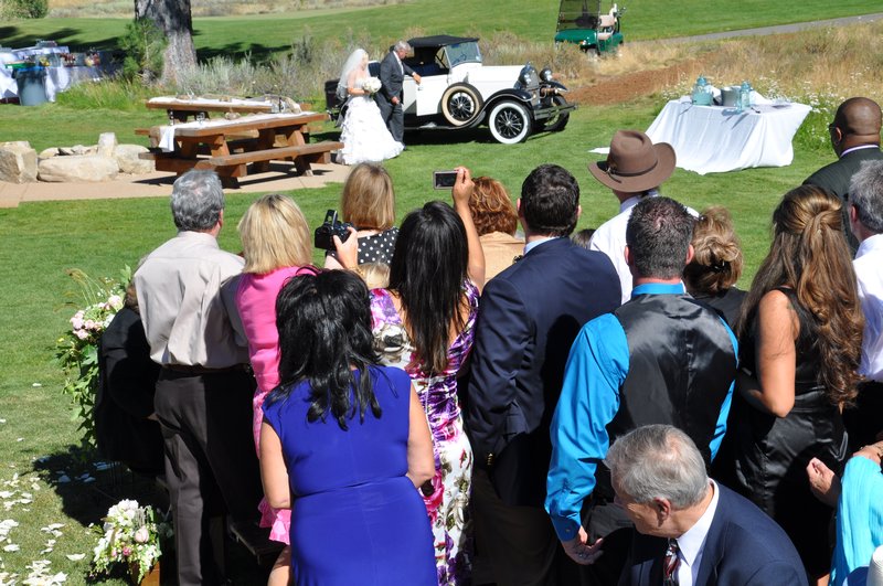 The Bride & Her Father arriving in a 1929 Model T