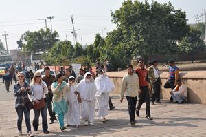 Jain religion followers in white