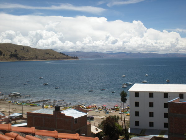 View from our hostel room of Lake Titicaca