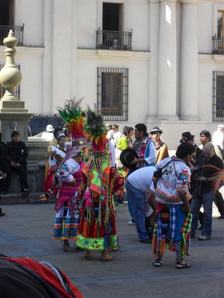 Street performers about ready to perform a tradtional dance