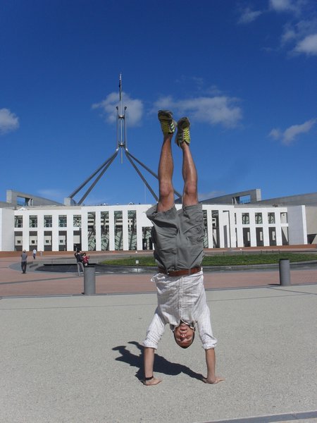 Doddy's handstand outside Parliment House