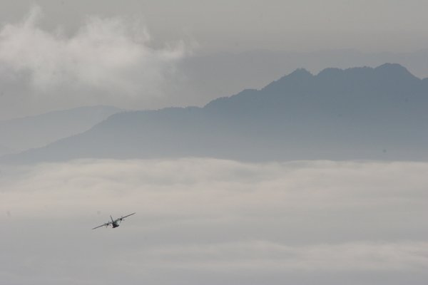 Plane, Clouds, Mountain...