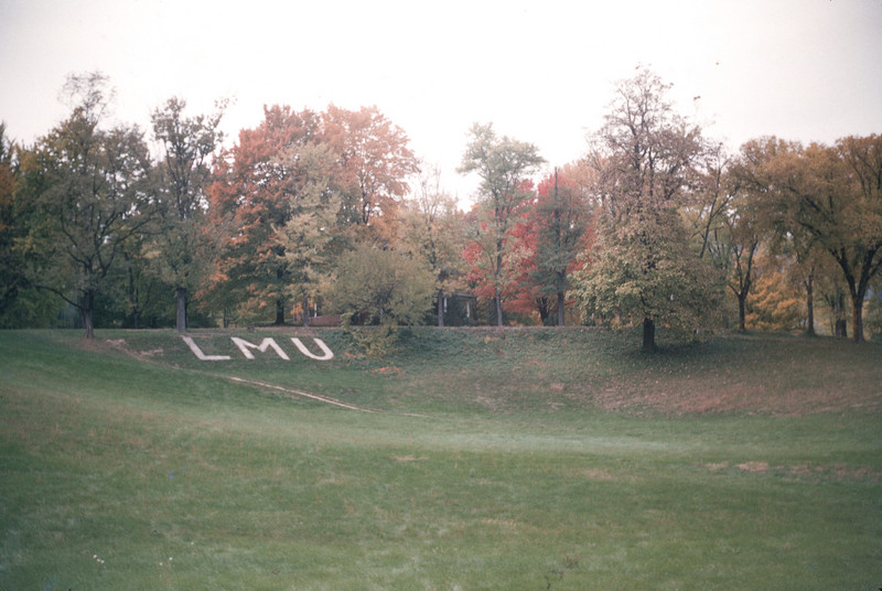 LMU sign on hillside 1954
