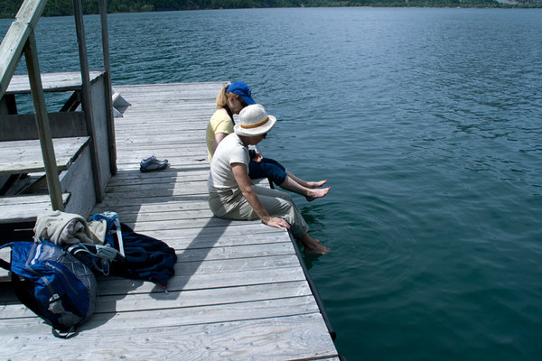 Jennie, Jan dipping feet in lake