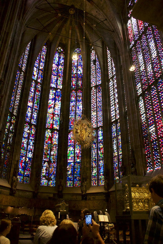 Stained glass windows in choir of Aachen Cathedral