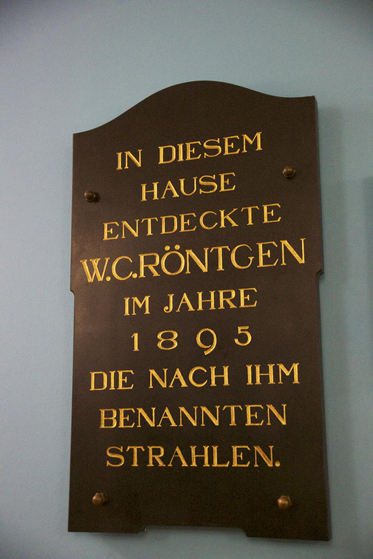 Plaque in Rontgen's laboratory donated by distinguished physicists, including Max Planck