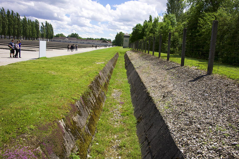 Dachau - Moat and fence around camp