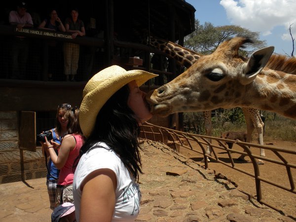 Kissing Patrick the giraffe