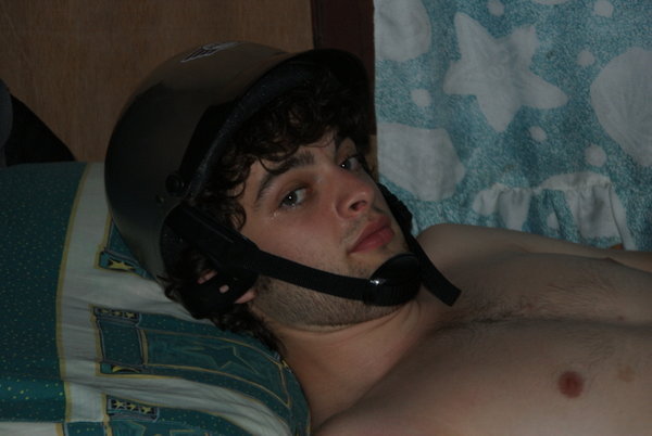 The night we dared Craig to wear his helmet to bed for 100 baht. He got an hour in and gave up.