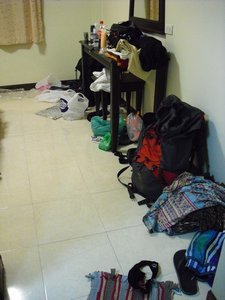 Our messy hotel room after 20 hours of us being in it!