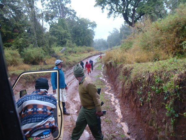 Sliding down the mountain, thank goodness for the Kenya military