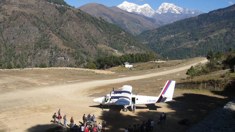 Phalpu Airport with the Himilayas in the background