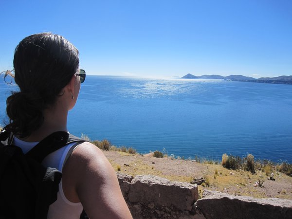 Sim looking out at Lake Titicaca