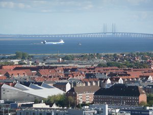 Oresund Bridge between Denmark and Sweden in the background
