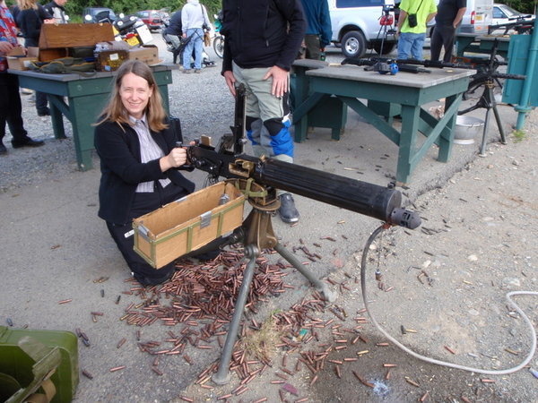 playing with the Vickers sub-machine gun
