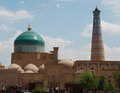 typical Khiva skyline - minarets and turquoise domes