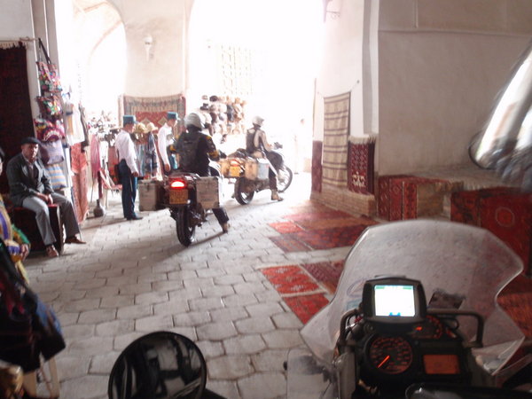 driving straight through the covered market in Bukhara