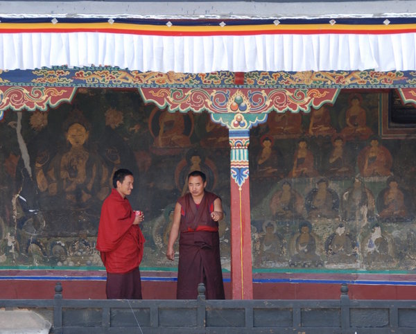monks in Kelsang Temple at Tashilhunpo Monastery
