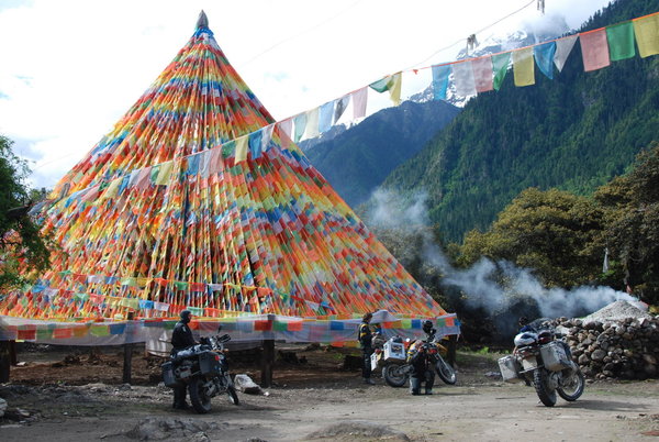 the prayer flags come in all shapes and sizes