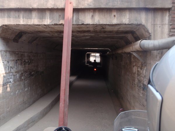 following a local bike through the detour tunnel