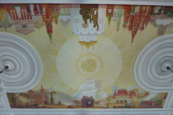 mural showing the two termini of the Trans-siberian Railway