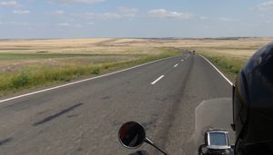 heading out across the Kazakh steppe 