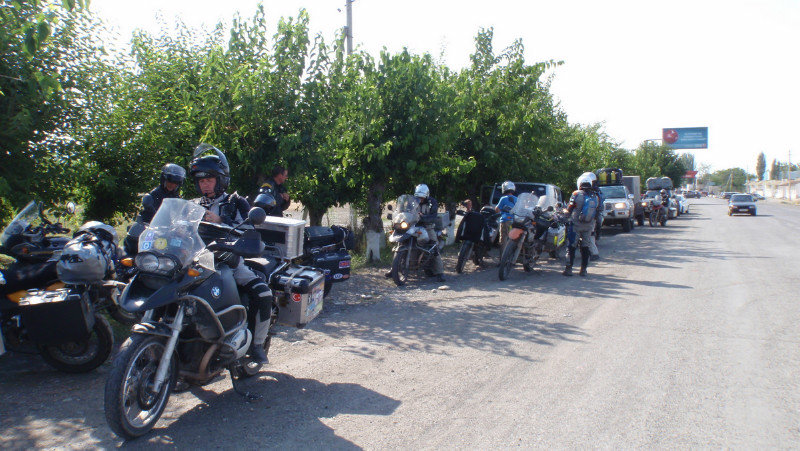 a group of bemused motorcyclists