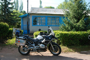 our cabin - before the bike was whisked off to the security lodge and drapped in animal skins for the night