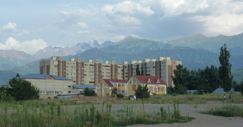 Almaty, itself, has a backdrop of snowy mountains