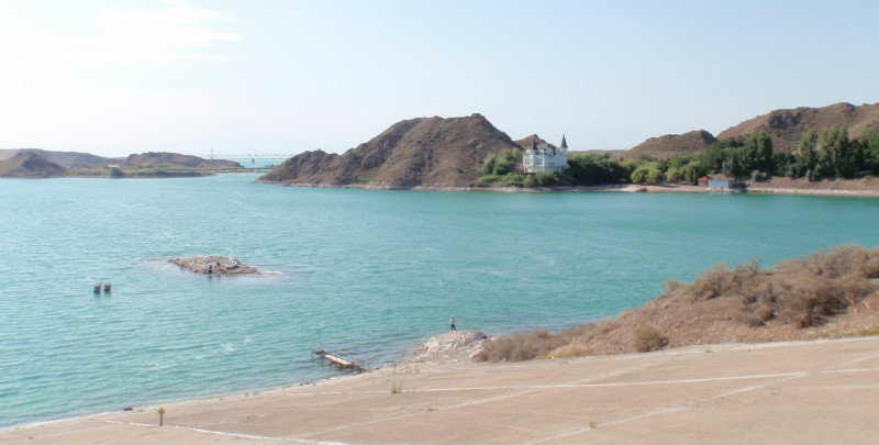 Lake Kapchagay, created when the hydroelectric dam was built