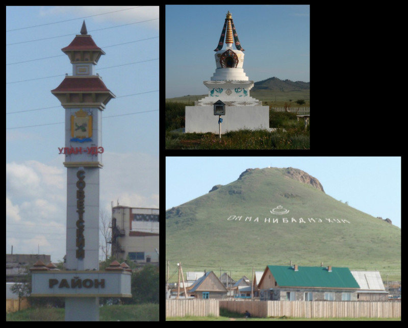 adding to the Mongolian feel are the stupas, Buddhist chants & symbols on the hillsides.  Even the roadsign look more Buddhist