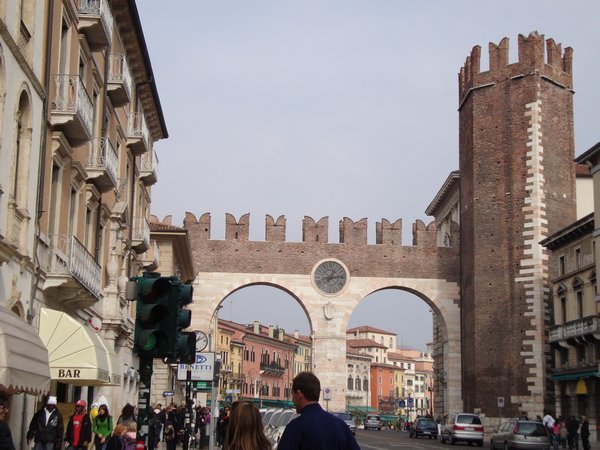 Entering the historical town center of Verona