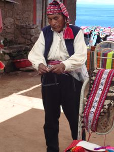 man knitting on Taquile Island