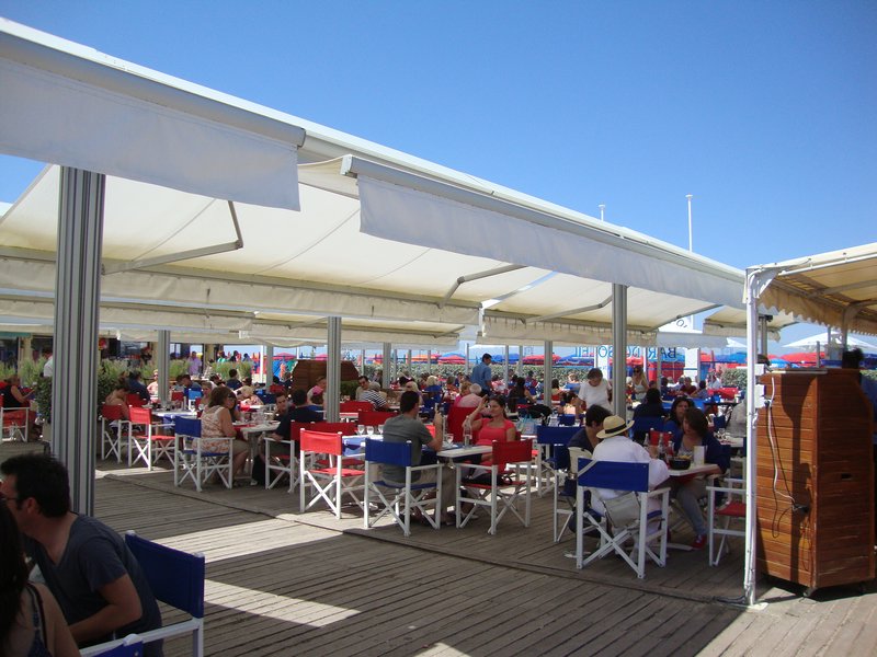 outdoor restaurant on Deauville beach