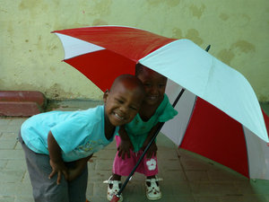 children playing with my umbrella