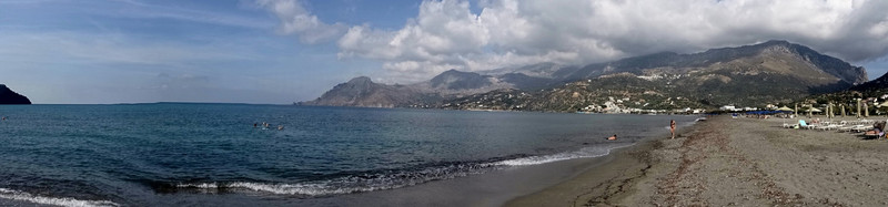 Plakias Bay in calmer weather but still cloudy and cool
